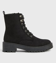 New Look Black Suedette Lace Up Chunky Boots